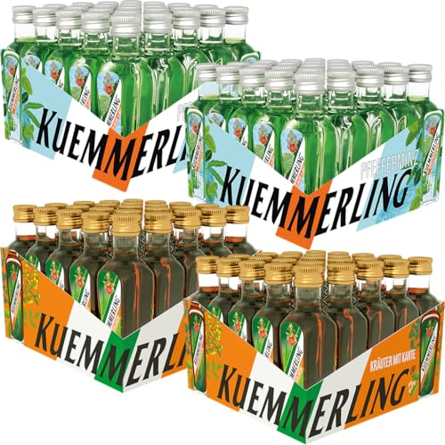 Kuemmerling 2er-Set bestehend aus Kräuterlikör (25x0,02l) 35% vol. & Kuemmerling Pfefferminz 21% vol. (25 x 0,02 l) - Pfefferminzlikör im Würfel, Praktisch zum Mitnehmen von Kuemmerling