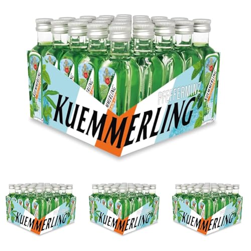 Kuemmerling Pfefferminz 21% vol. (25 x 0,02 l) - Pfefferminzlikör im beliebten 25er Kuemmerling Würfel, ideal als Shot, praktisch zum Mitnehmen, für Parties, zum Teilen mit Freunden (Packung mit 4) von Kuemmerling