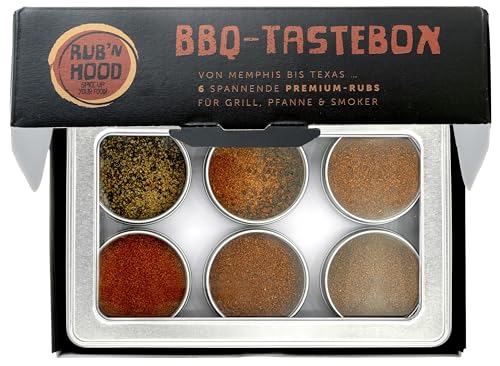 RUB’N HOOD – 6 x 70g Grillgewürze für BBQ – Gewürze Set für Fleisch, Fisch und Gemüse - zum Grillen, Smoken und Kochen von Küper Selection