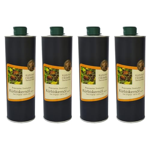 Kürbishof DEIMEL Steiermark/Austria - Sparangebot 4 x 1000 ml Dose - Original Steirisches Kürbiskernöl g.g.A. - Jährlich prämiert von Kürbishof DEIMEL