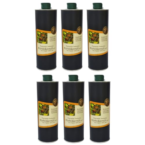 Kürbishof DEIMEL Steiermark/Austria - Sparangebot 6 x 1000 ml Dose - Original Steirisches Kürbiskernöl g.g.A. - Jährlich prämiert von Kürbishof DEIMEL