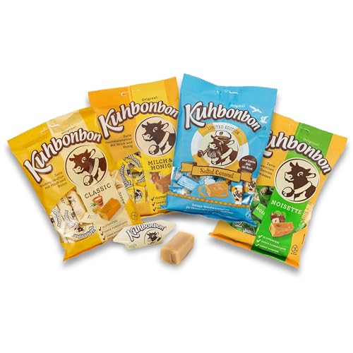 Kuhbonbon Classic Bundle - Süßigkeiten Großpackung mit Classic (200g), Salted Caramel (175g), Milch & Honig (200g) und Noisette (175g) Karamell Bonbons - Die originale Sweets für jeden Tag von Kuhbonbon