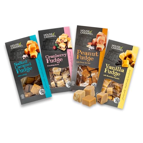 Kuhbonbon House of Caramel Bundle - Süßigkeiten Großpackung mit Cranberry Fudge (120g), Peanut Fudge (120g), Salted Fudge (120g) & Vanilla Fudge (120g) - Die originale Sweets für jeden Tag von Kuhbonbon