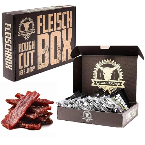 Rough Cut Jerky Box 430g - 9 Geschmacksrichtungen Beef Jerky, Chicken Jerky, Pork Jerky - Glutenfrei Protein Snack Meat Dörrfleisch - Trockenfleisch für Menschen - Gesunde Snacks von Kuivalihakundi