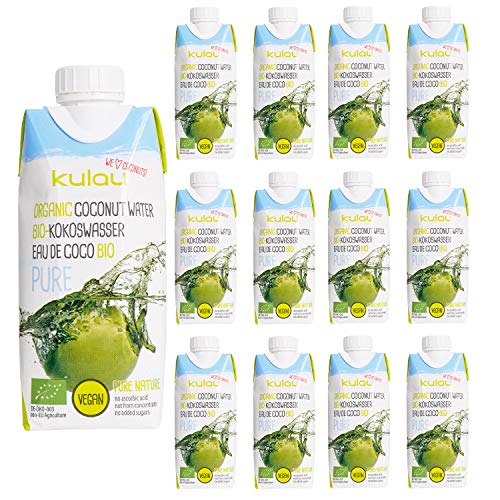 Kulau Bio Kokoswasser Pure 330 ml 100% pures Kokosnusswasser ohne Zucker und Zusatzstoffe, 12er Pack von Kulau