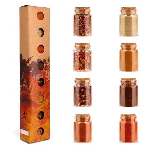 SIMPLYWOOD - Chili Gewürze Geschenkset mit 8 Chilisorten in 8x25ml Korekengläser von Kunz Foods Group