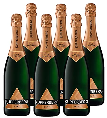 Kupferberg Gold Sekt Halbtrocken (6 x 0,75 l) fruchtig und delikate Sekt-Cuvée mit 11,0% vol., Aromen frischer Birnen und Äpfel, feinperlig, Sekttradition seit 150 Jahren von Kupferberg