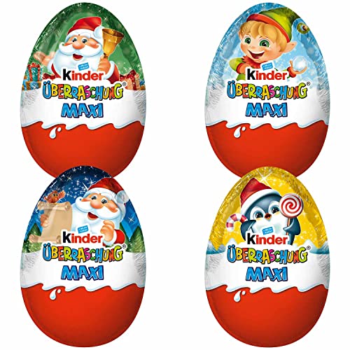 Ferrero Kinder Überraschung | Maxi Ei Classic | 4 x 100g Packung | Weihnachtsmotive von Kywië