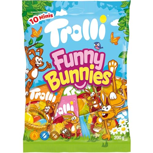 Trolli Funny Bunnies Minis 10er - Bunter Oster-Fruchtgummi-Mix - Lustige Osterfiguren in Minibeuteln - Perfekt für Ostergeschenke & Naschspaß - 200g von Kywië