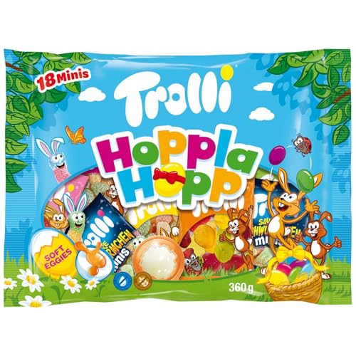 Trolli Hoppla Hopp Minis 18er Pack - Bunter Oster-Mix aus Fruchtgummi & Schaumzucker - Perfekt fürs Osternest & zum Verstecken - Lustige Osterfiguren in Minibeuteln - 360g von Kywië