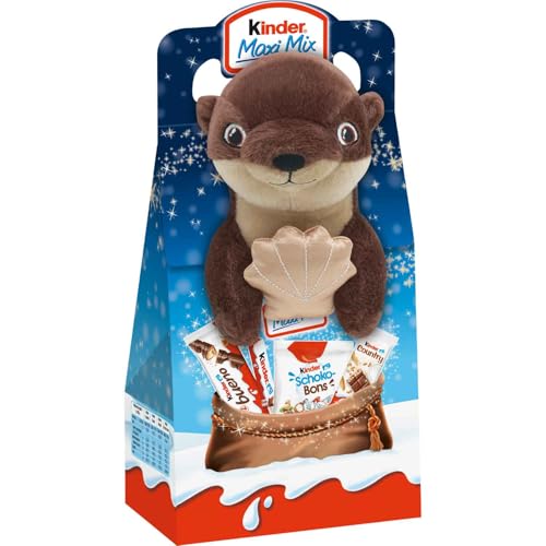 kinder Maxi Mix Weihnachten | Geschenkverpackung mit Plüschfigur und Schokoladensortiment | 1 x 133g ("Finley Flink") von Kywië