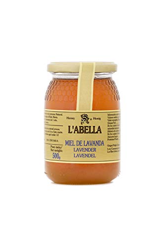 Lavendelhonig aus Spanien - Premium Qualität - reines Naturprodukt - kaltgeschleudert - unfiltriert - blumiger Geschmack der Lavendelfelder - im Glas, Größe:500 g, Geschmack:Lavendel von L'ABELLAMEL