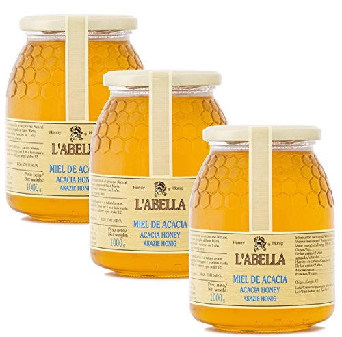 Echter Akazienhonig aus Spanien - Premium Qualität - reines Naturprodukt - kaltgeschleudert - unfiltriert - mildes, liebliches Aroma - 3 x 1 Kg Glas, Größe:1000 ml, Geschmack:Akazie von L'Abella