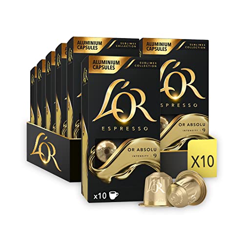 L'OR Espresso Kaffee Or Absolu Intensität 9 - Nespresso®* kompatible Kaffeekapseln aus Aluminium - 10 Packungen mit 10 Kapseln (100 Getränke) von L'OR