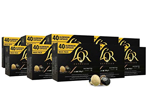 L'OR Espresso Kaffee Ristretto Intensität 11 - Nespresso® * Kompatible Aluminium Kaffeekapseln - 10 Packungen mit 40 Kapseln (400 Getränke) von L'OR