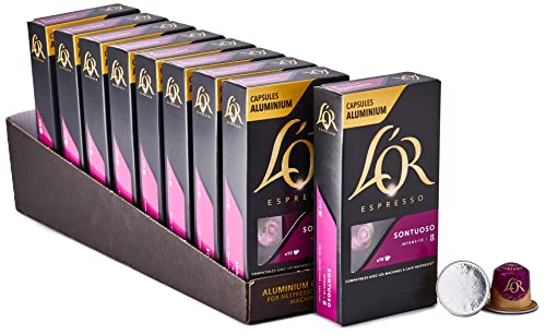 L’OR Espresso Kaffee Sontuoso Intensität 8 – Nespresso®* kompatible Kaffeekapseln aus Aluminium - 10 Packungen mit 10 Kapseln (100 Getränke) von L'Or Espresso