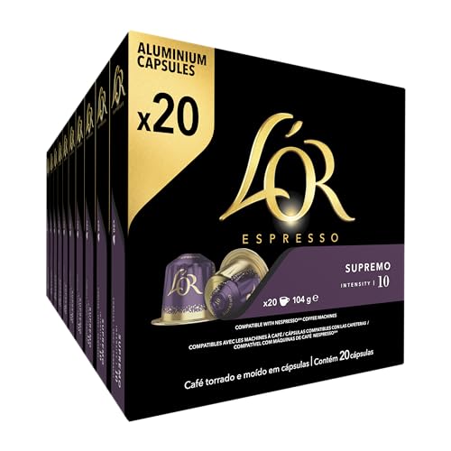 L'OR Espresso Kaffee Supremo Intensität 10 - Nespresso®* kompatible Kaffeekapseln aus Aluminium - 5 Packungen mit 20 Kapseln (100 Getränke) von L'OR