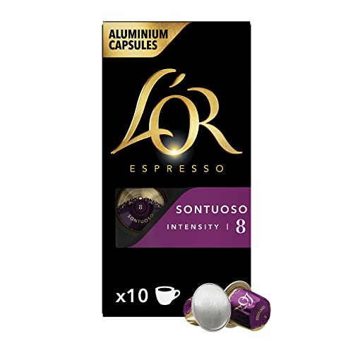 L'OR - Espresso-Kaffeekapseln - Sontuoso - Core Collection - Intensität 8 - Süße Sahne und nussiger Marzipan Geschmack - Eine Packung mit 10 Nespresso®* kompatiblen Aluminiumkapseln von L'Or Espresso