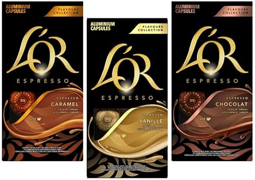 L'OR Espresso Kaffeepads mit Schokoladen-, Vanille- und Karamellgeschmack X 3 (Pack of 3, Total 30 Capsules) von L'Or Espresso