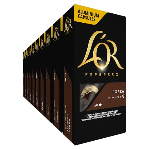 L'OR Espresso Koffiecups Forza (100 Espresso Koffie Capsules, Geschikt voor Nespresso* Koffiemachines, Intensiteit 09/12, 100% Arabica Koffie, UTZ Gecertificeerd), 10 x 10 cups von L'Or Espresso