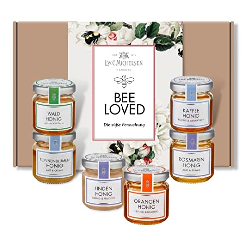 L.W.C. Michelsen - 6er Honigset - BEE Loved (6 x 50g) | natürlich, ohne Zusätze | Geschenkset mit sechs außergewöhnlichen Honigsorten | Honig in Probiergröße | Probierset von L.W.C. Michelsen