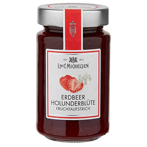 L.W.C. Michelsen - Erdbeer-Holunderblüte Fruchtaufstrich (280g) | köstlich & süß | natürlich, ohne Zusätze | hochwertige Konfitüre mit fruchtiger Erdbeernote | Pure Natürlichkeit in einem Glas von L.W.C. Michelsen