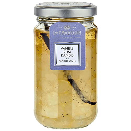 L.W.C. Michelsen - Rumkandis mit Vanille-Stange -Anhänger- (250g) | Weißer Kandis eingelegt in Rum mit Vanilleschote | fruchtig-süß | für Tee-Liebhaber | Ein Glas voll purer Natürlichkeit von L.W.C. Michelsen