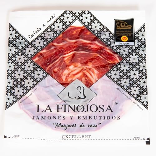 La Finojosa - Schinken aus Eichelmast 100% Iberico - 200g (100g x 2) - Pata Negra Schinken Messerschnitt - Mindestens 36 Monate Reifezeit - Intensives Aroma - Dehesa de Los Pedroches von LA FINOJOSA "MANJARES DE PURA RAZA"