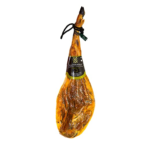 La Finojosa - Schinken aus Weidemast Iberico, 50% Iberische Rasse - Ganzes Stück - 8 bis 8,5 kg - Mindestens 30 Monate Reifezeit - Schinkenkeule - Intensives und Angenehmes Aroma von LA FINOJOSA "MANJARES DE PURA RAZA"