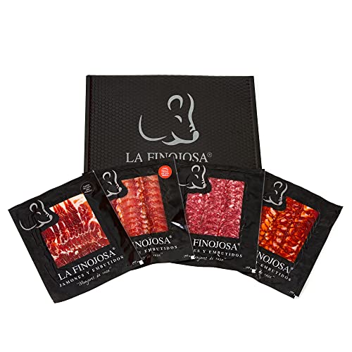 La Finojosa - Sortimentsverkostung Iberico Wurstwaren - 400g (100g x 4) - Schinken 100% Iberico+Lomo 50% Iberico Rasse+Salchichón Iberico+Chorizo Iberico, Alle aus Eichelmast von LA FINOJOSA "MANJARES DE PURA RAZA"