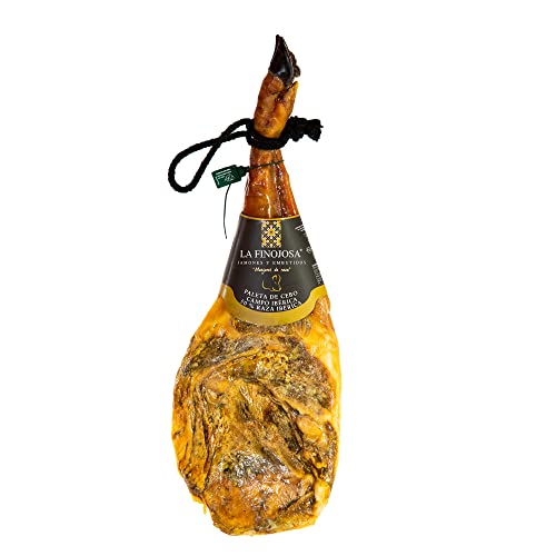 La Finojosa - Vorderschinken aus Weidemast Iberico, 50% Iberische Rasse - Ganzes Stück - 5 bis 5,5 kg - Mindestens 20 Monate Reifezeit - Schinkenkeule - Intensives und Angenehmes Aroma von LA FINOJOSA "MANJARES DE PURA RAZA"