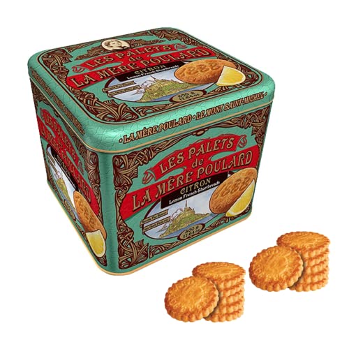 La Mère Poulard® | Reine gesalzene Butter und Zitronenkekse | Dose französische Butterkekse | Butter-Shortbread - 1 x 500 Gr | Geschenkmilch mit Keksen von LA MERE POULARD