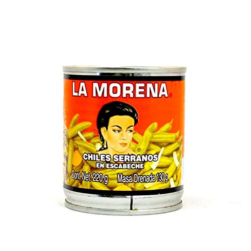 Chiles Serranos Enteros LA MORENA -- Eingelegte Serrano-Chili, Dose 210g - Abtropfgewicht 126g von LA MORENA