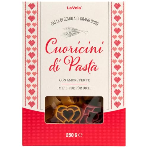 La Vela Cuoricini di Pasta, Bunte Nudel Herzen in der Geschenkpackung, 250g von LA VELA