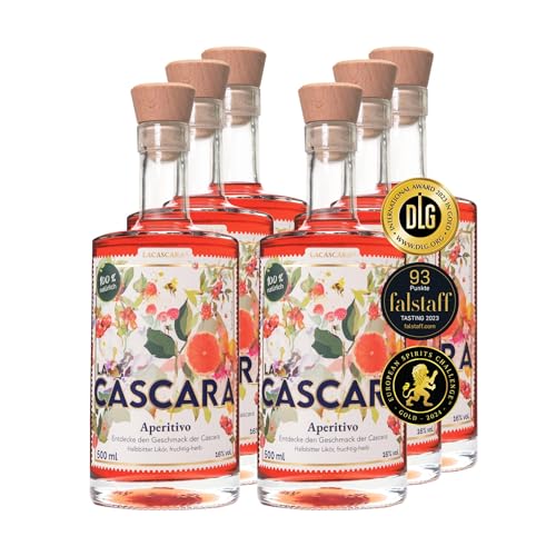 6x LACASCARA® Aperitivo - Aperitif ohne künstliche Zusatzstoffe - Cascara (Kaffeekirsche), Grapefruit, Himbeere - Likör, 16% vol. Alk. (6x 500ml) von LACASCARA