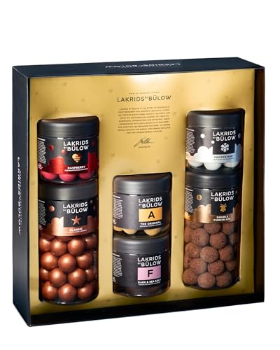 LAKRIDS BY BÜLOW - 1090g Geschenkbox - Classic Caramel + Crispy Raspberry + Double Chocolate + Frozen Mint + A - The Original + F - Dark & Sea Salt - Dänische Gourmet Lakritze in edler Geschenkbox von LAKRIDS BY BÜLOW