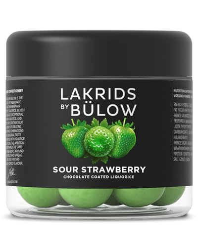 LAKRIDS BY BÜLOW - Sour Strawberry - 125g - Rote Lakritze umhüllt von Weißer Schokolade, sauren grünen Erdbeeren und einer knusprigen Zuckerhülle von LAKRIDS BY BÜLOW