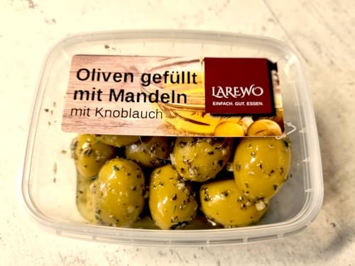 LAREWO Grüne Oliven gefüllt mit Mandeln und Knoblauch – Premium Mediterrane Feinkost, aromatisch und nussig, ideal für Salate, Antipasti und Snacks. von LAREWO