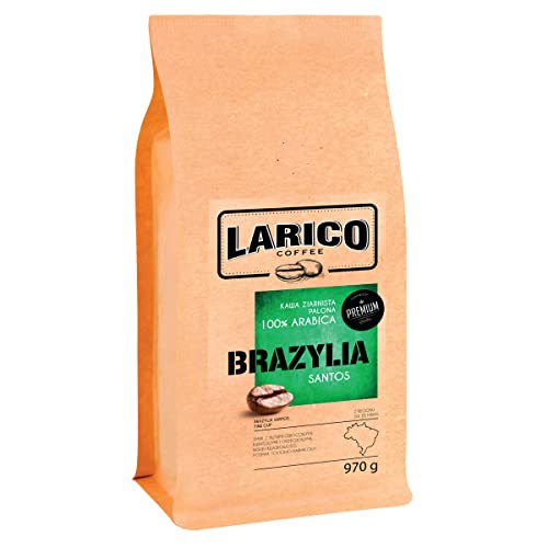 LARICO COFFEE Premium Kaffeebohnen Brasilien Santos 970g / Höchste-Handwerkskunst/Handwerklich/Ganze Roast Bohnenkaffee Espressobohnen/Geschmack mit Fruchtigen Blumigen und Nussigen Noten von LARICO COFFEE