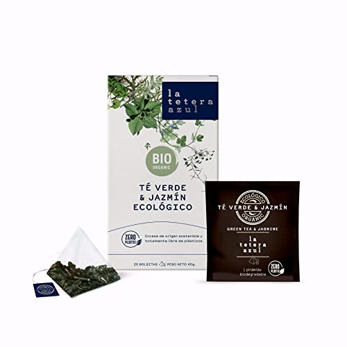 LA TETERA AZUL Bio-japanischer Sencha-Grüntee mit Jasminaroma. Organische Infusion in Pyramiden. Grüner Tee & Jasmin. 20 Pyramiden. von LATETERAZUL