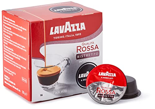 Lavazza, A Modo Mio Qualità Rossa Ristretto, 256 Kaffeekapseln, für einen Espresso mit Noten von Karamell, Arabica und Robusta, Intensität 12/13, schonend geröstet, 16 Packungen x 16 Kapseln von Lavazza