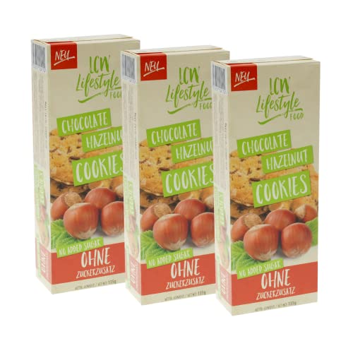 Kekse ohne Zuckerzusatz Chocolate Hazelnut 135g von LCW | zuckerarm mit Süßungsmittel | mit Maltit | mit Haferflocken | Kekse ohne Zucker - Zusatz* | Cookies zum Kaffee (3er Pack) von LCW