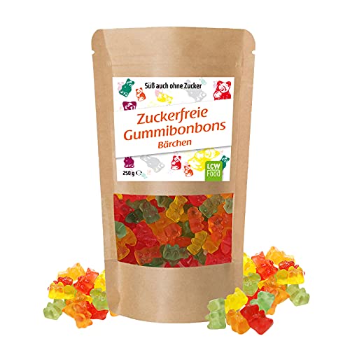 Zuckerfreie Gummibonbons Gummibärchen von LCW | 250g Beutel | zuckerfrei, 0g Zucker | fettfrei | Fruchtgummi/Gummibärchen ohne Zucker mit Süßungsmittel Maltit von LCW