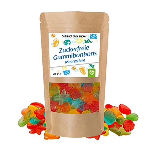 Zuckerfreie Gummibonbons Meerestiere von LCW | 250g Beutel | zuckerfrei, 0g Zucker | fettfrei | Fruchtgummi/Gummibärchen ohne Zucker mit Süßungsmittel Maltit von LCW