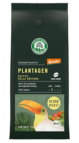 LEBENSBAUM Plantagen Kaffee blond Roast ganze Bohne, Bio Kaffeebohnen mit heller Röstung, 250 g von Lebensbaum