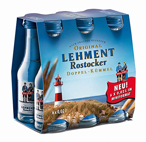 Original Lehment Rostocker Doppel-Kümmel, Milder Kümmel 38 % vol. im Six-Pack mit 6 x 0,02 L von dakomyo