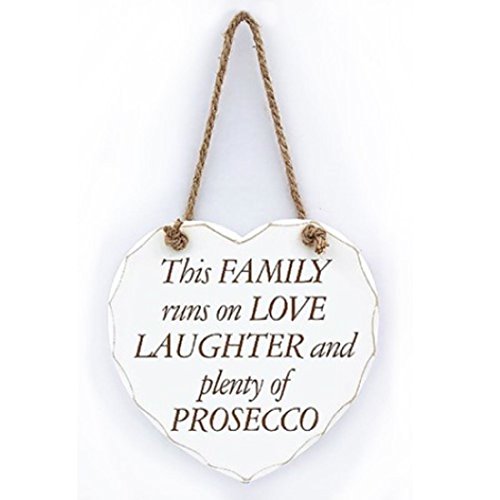 Leonardo LP29750 Herzschild zum Aufhängen, Shabby-Chic-Stil, mit Aufschrift "Family Prosecco Laughter" von The Leonardo Collection