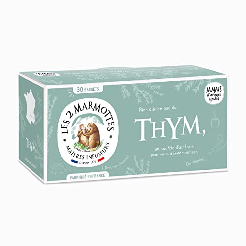 Les 2 Marmottes - Thymian Infusion 30 Beutel - Ohne Zusatz von Aromen - Wohlbefinden und Entspannung - Zur Reinigung der Atemwege - Hergestellt in Frankreich - 35 g von LES 2 MARMOTTES