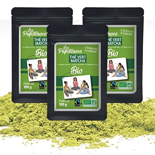 Les Papoteuses | 3er Pack Bio Matcha Grüntee-Pulver 100g | 300G | zertifiziert biologisch und fair trade | Japanischer Tee aus China von LES PAPOTEUSES