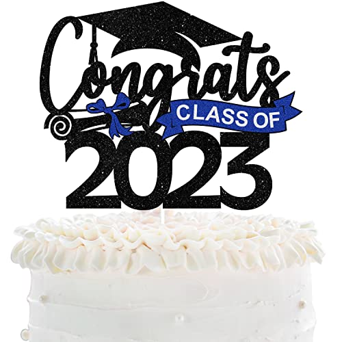 Congrats BS Graduation Tortenaufsatz – Klasse of 2021 schwarz Glitzer Grad Cap Cake Supplies – Congratulations High School College Graduate Party Dekoration von LHCING